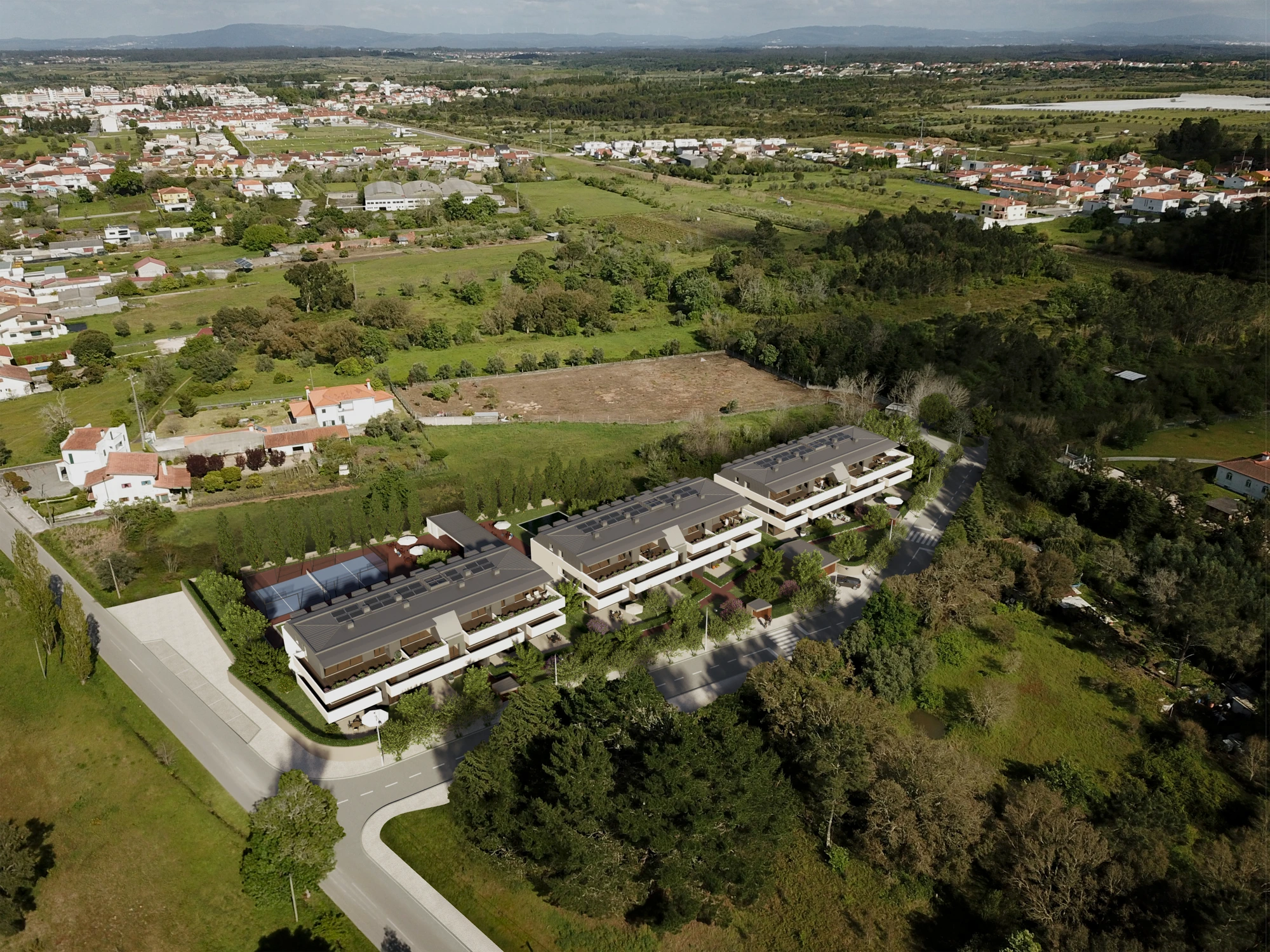 Vista aérea — Jardins e piscina